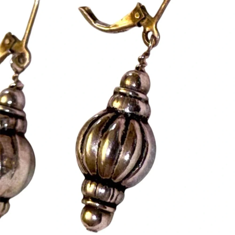 Sterling Melon Bead Leverback Earrings Mid Century Artisan Silver Earrings